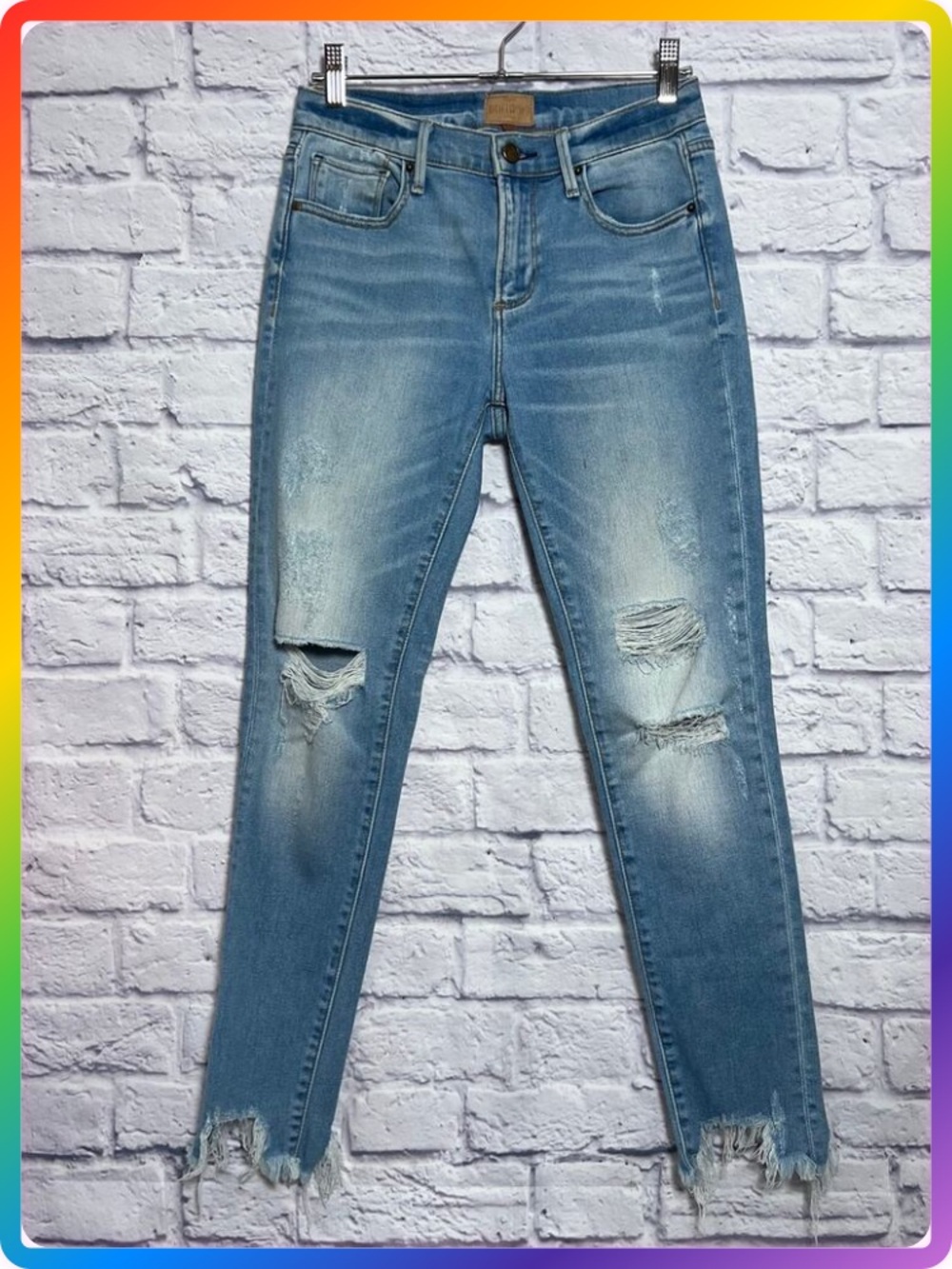 Driftwood Jackie Skinny Jeans WOMENS 25 Blue Distressed Frayed Hem Stretch